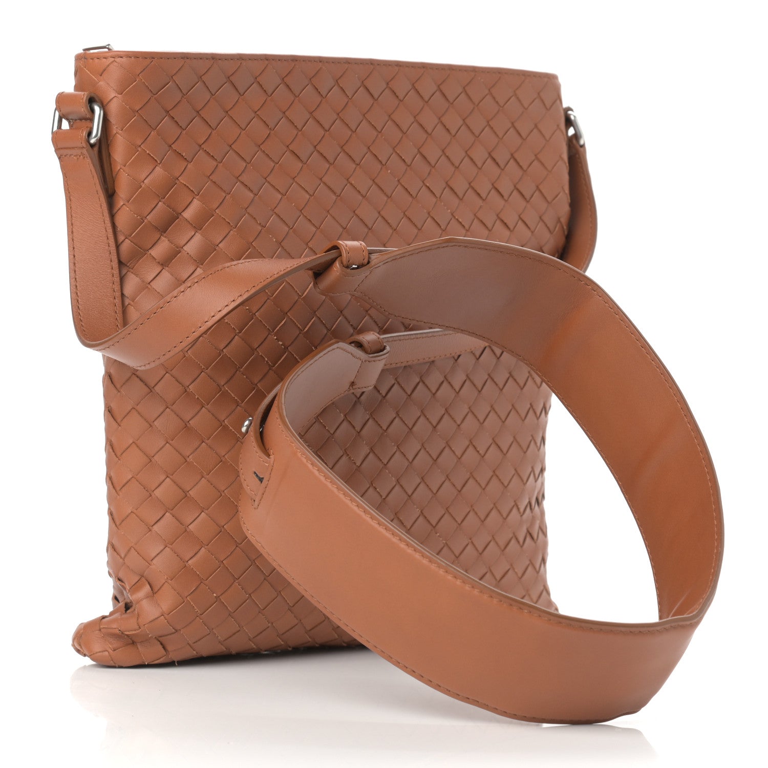 Bottega Veneta Nappa Intrecciato Flat Messenger Bag Camel 3 of 10