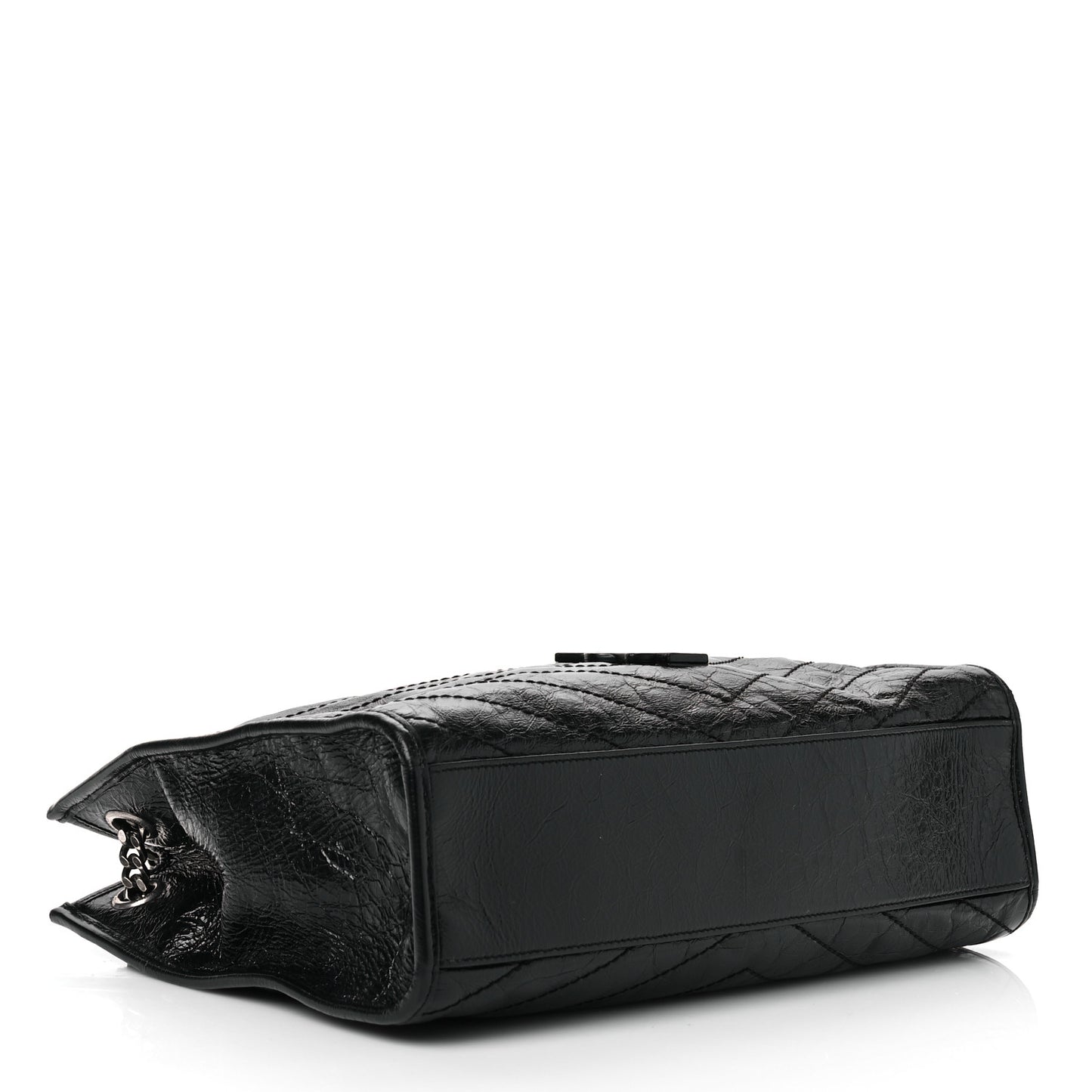 Crinkled Calfskin Matelasse Monogram Medium Niki Shopper Tote Black