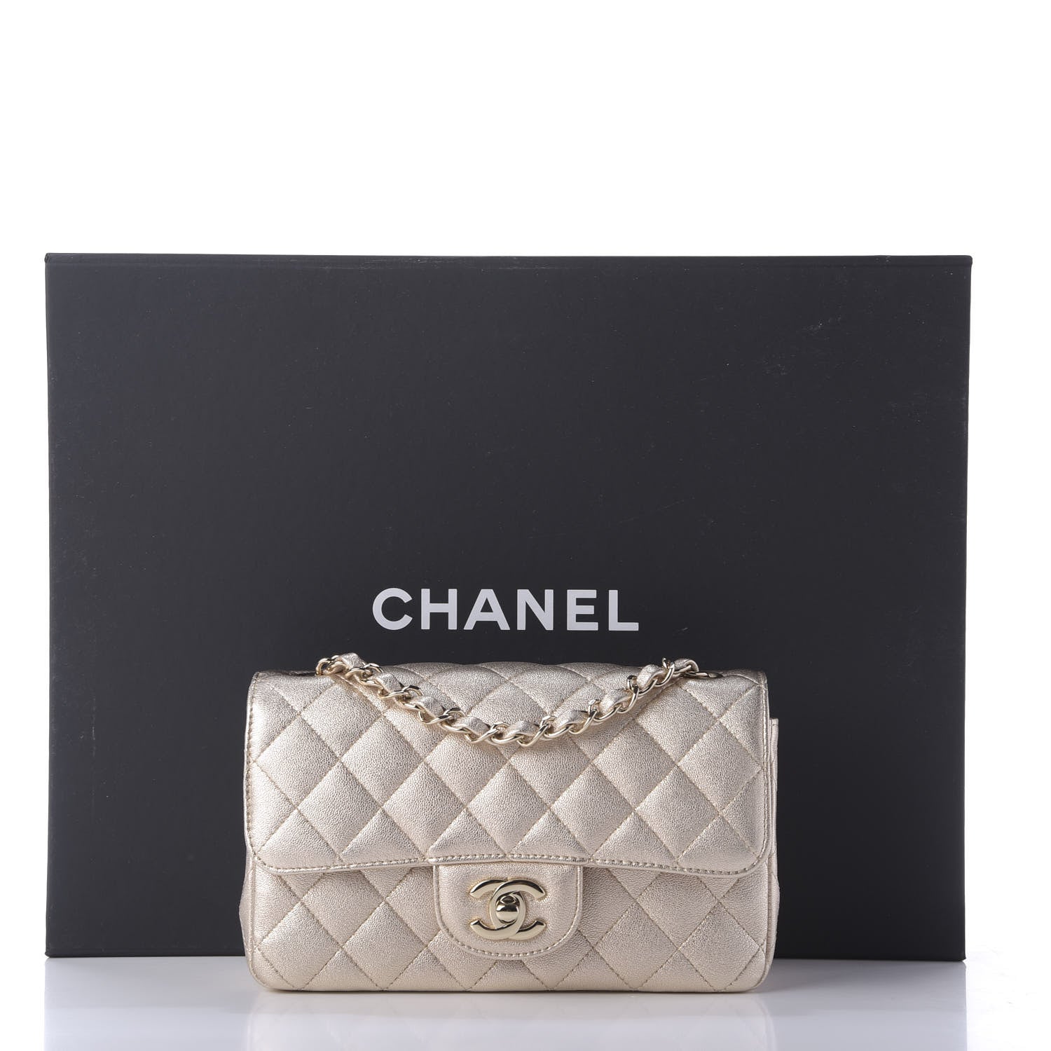 Chanel Metallic Lambskin Quilted Mini Rectangular Flap Gold 10 of 10