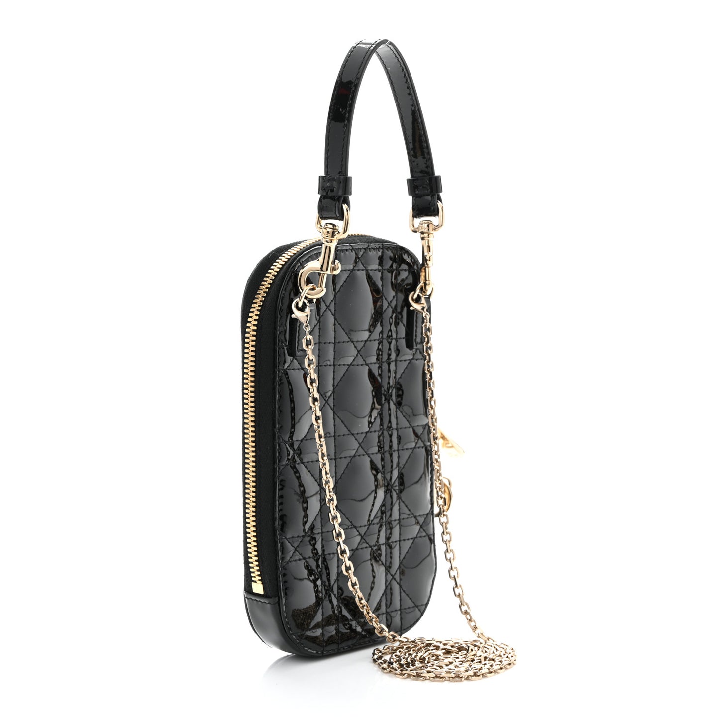 Patent Cannage Lady Dior Phone Holder Black