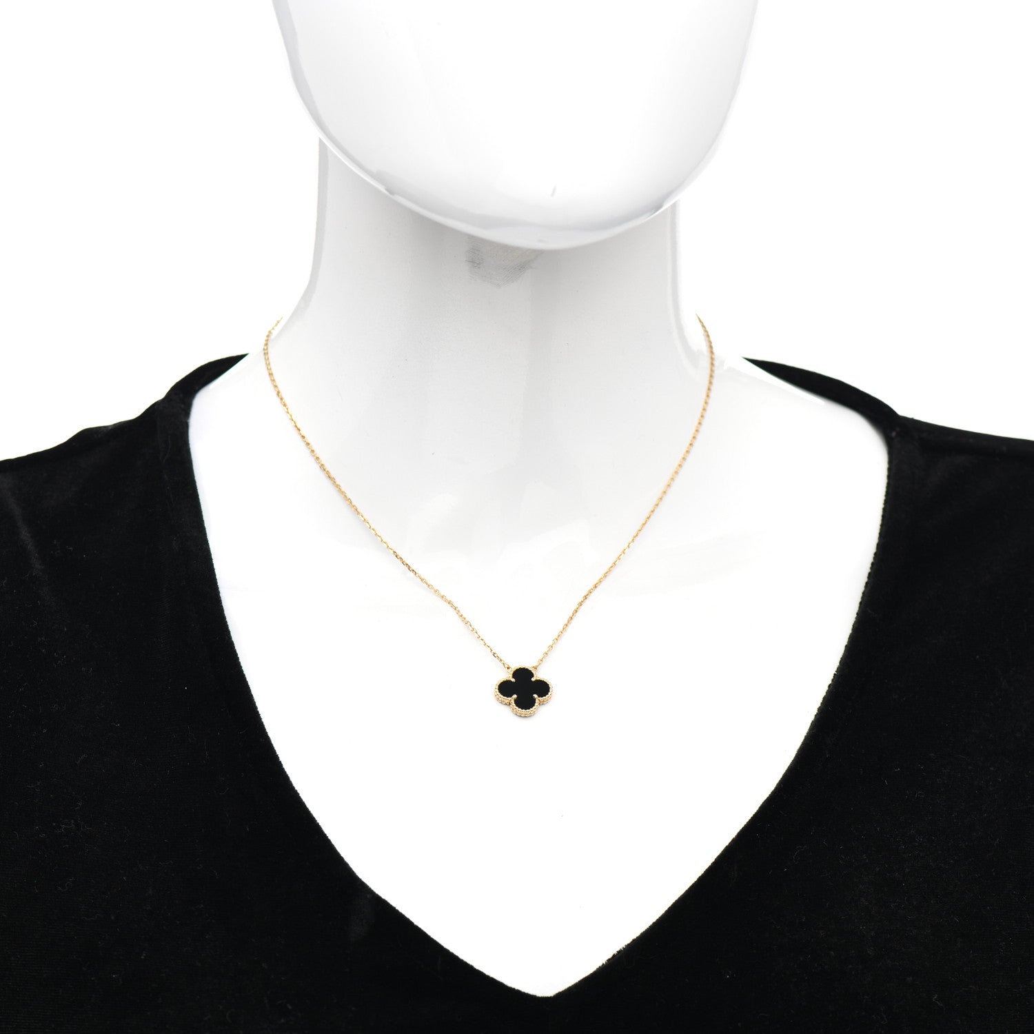 Van Cleef & Arpels 18K Yellow Gold Black Onyx Vintage Alhambra Pendant Necklace 2 of 4