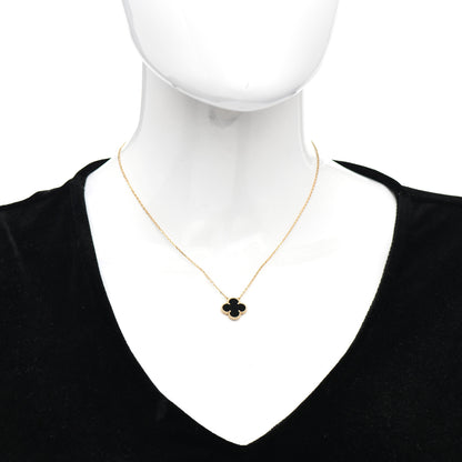 Van Cleef & Arpels 18K Yellow Gold Black Onyx Vintage Alhambra Pendant Necklace 2 of 4