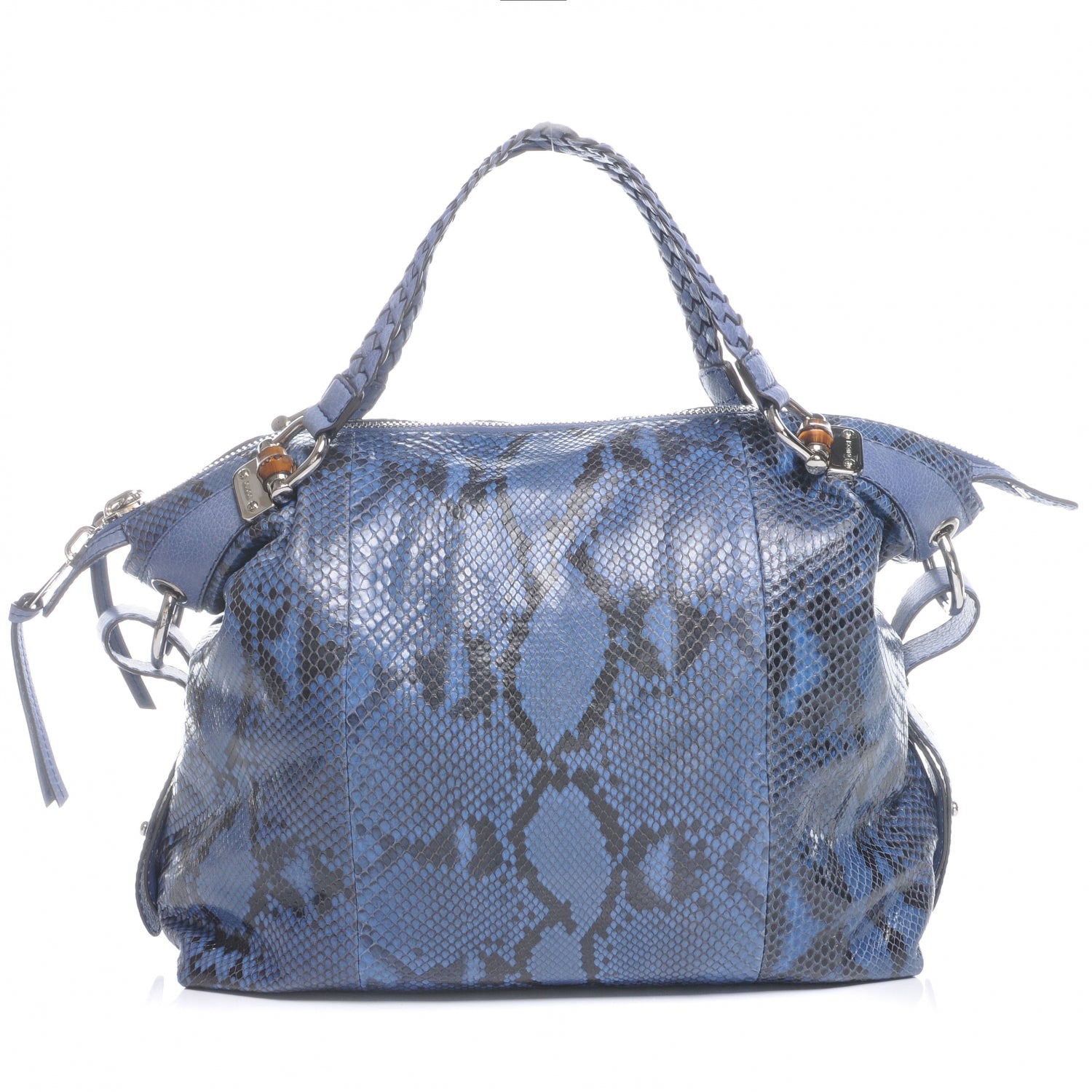 Gucci Python Bamboo Bar Large Tote Blue 1 of 8