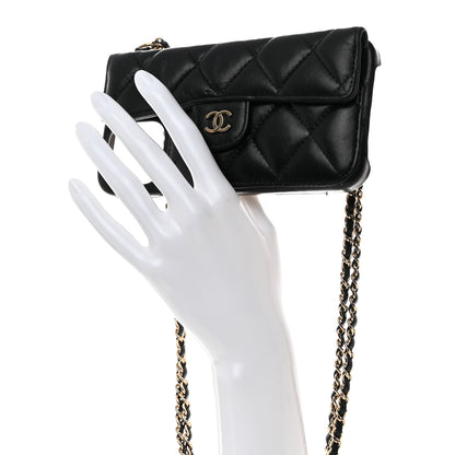 Chanel Lambskin Quilted Pearl Crush iPhone XII Pro Holder With Chain Black 2 of 7