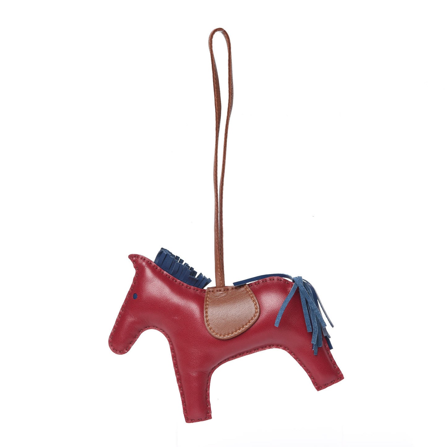 Milo Lambskin Grigri Rodeo Horse Bag Charm GM Rubis Bleu de Malte Fauve