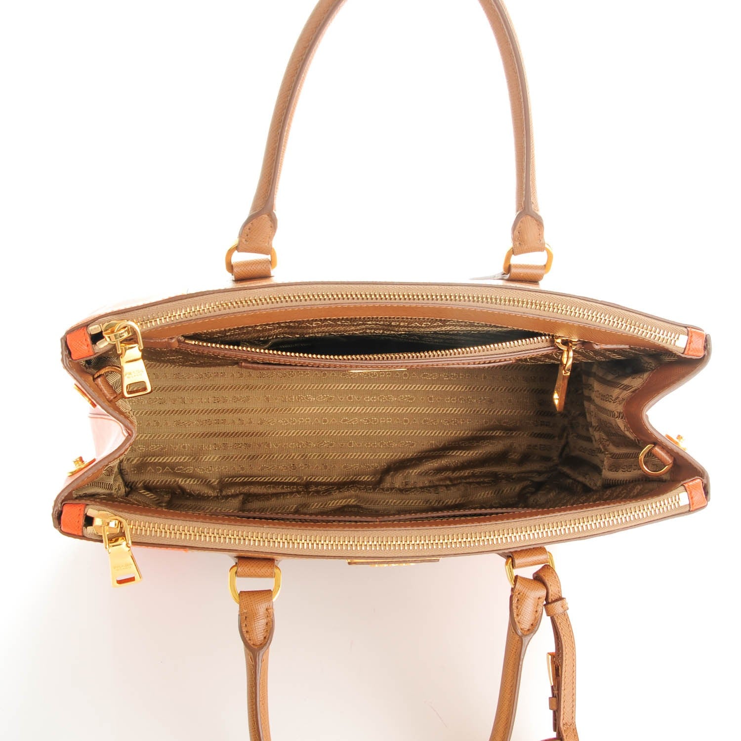 Prada Saffiano Lux Colorblock Medium Galleria Double Zip Tote Caramel Papaya 5 of 8