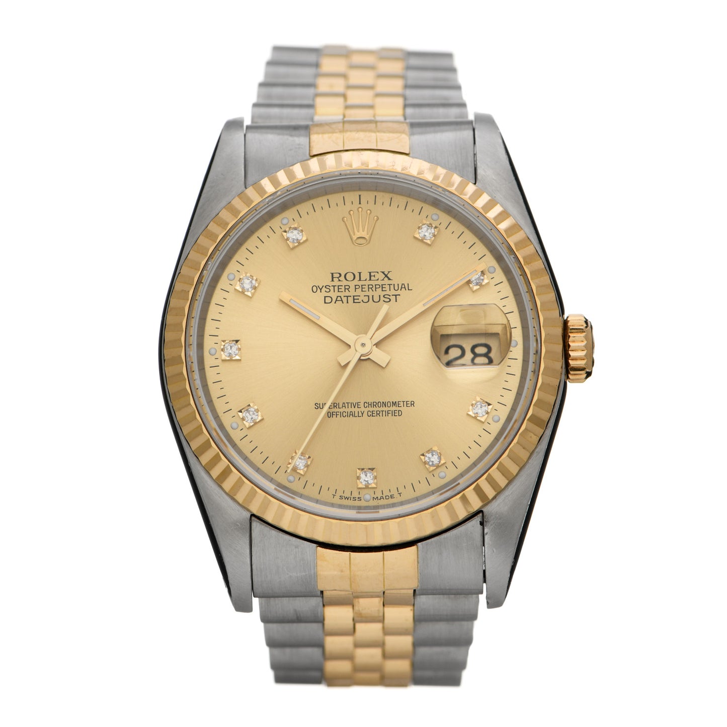 Stainless Steel 18K Yellow Gold Diamond 36mm Oyster Perpetual Datejust Watch Champagne 16233