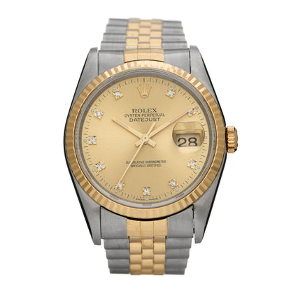 Rolex Stainless Steel 18K Yellow Gold Diamond 36mm Oyster Perpetual Datejust Watch Champagne 16233 1 of 5