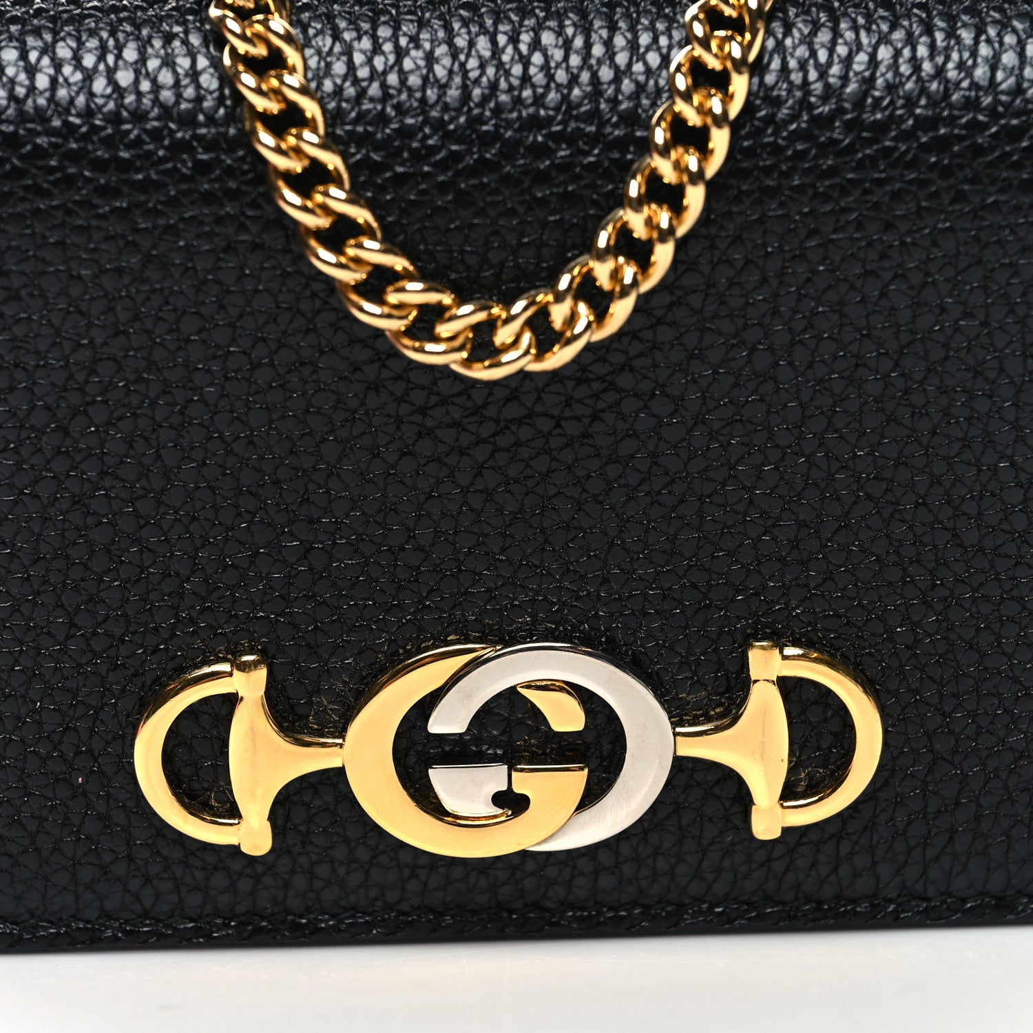 Gucci Grainy Calfskin Zumi Chain Card Case Wallet Black 9 of 10