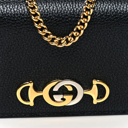 Gucci Grainy Calfskin Zumi Chain Card Case Wallet Black 9 of 10