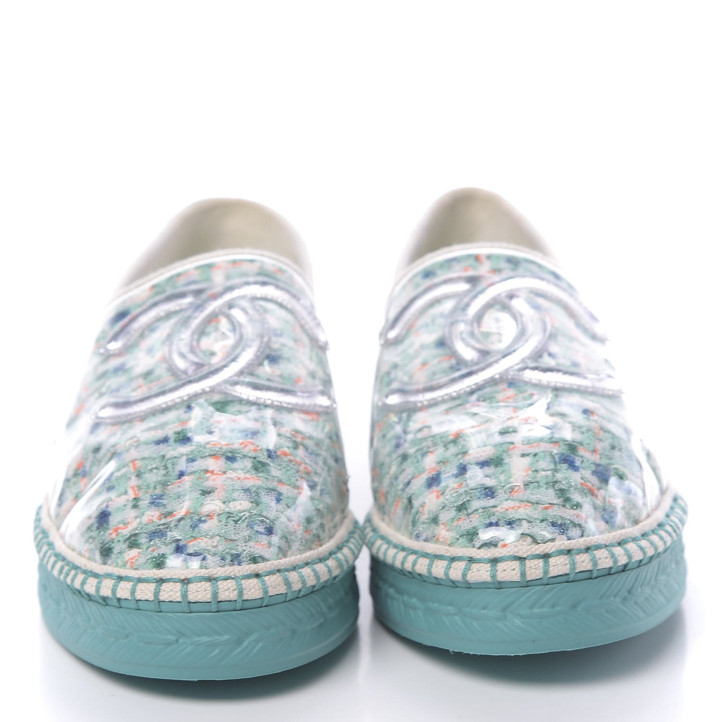 PVC Tweed CC Espadrilles 37 Green Multicolor