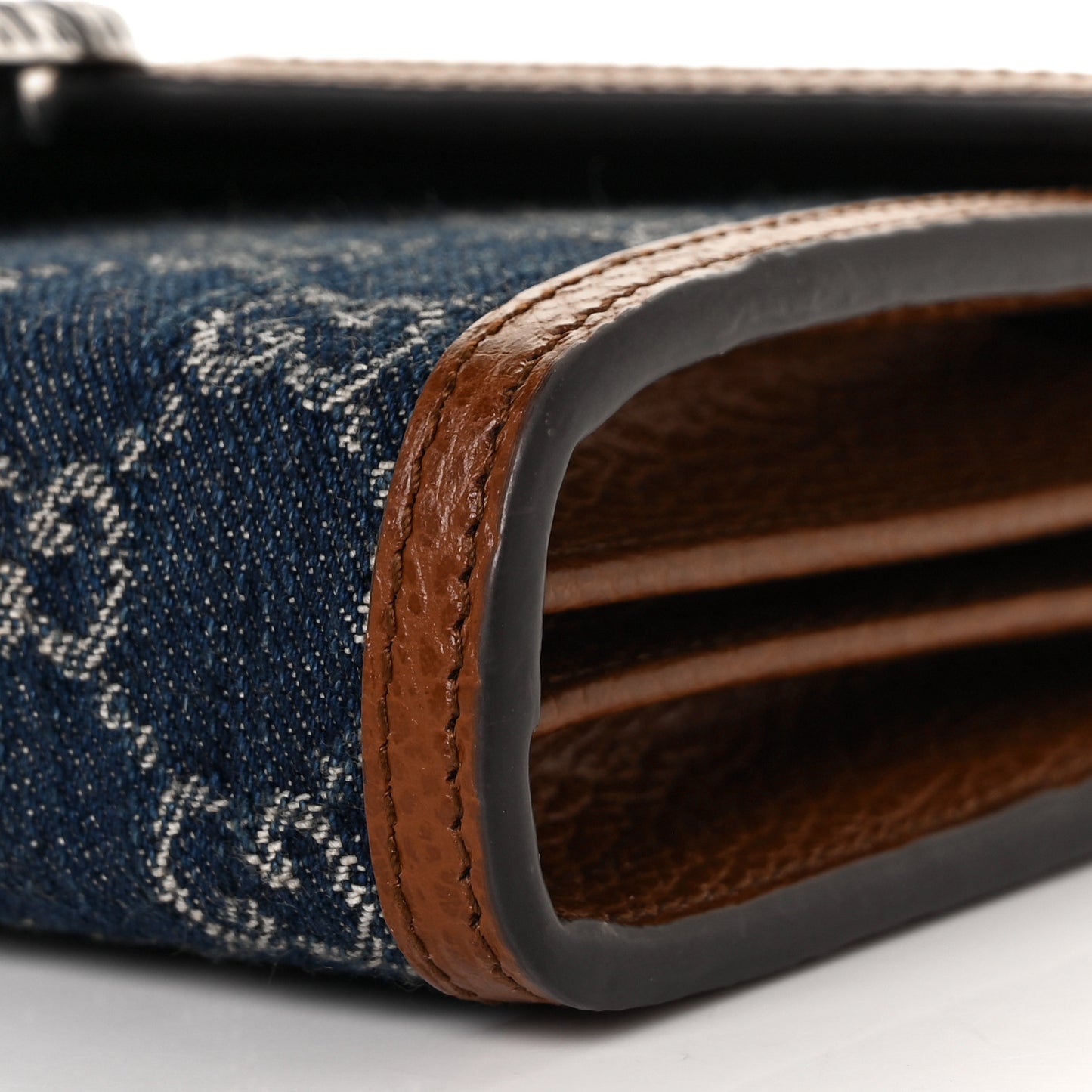 New Denim GG Monogram Dollar Calfskin Enamel Mini Dionysus Chain Wallet Blue Tea Cuir Epilog Electric Blue