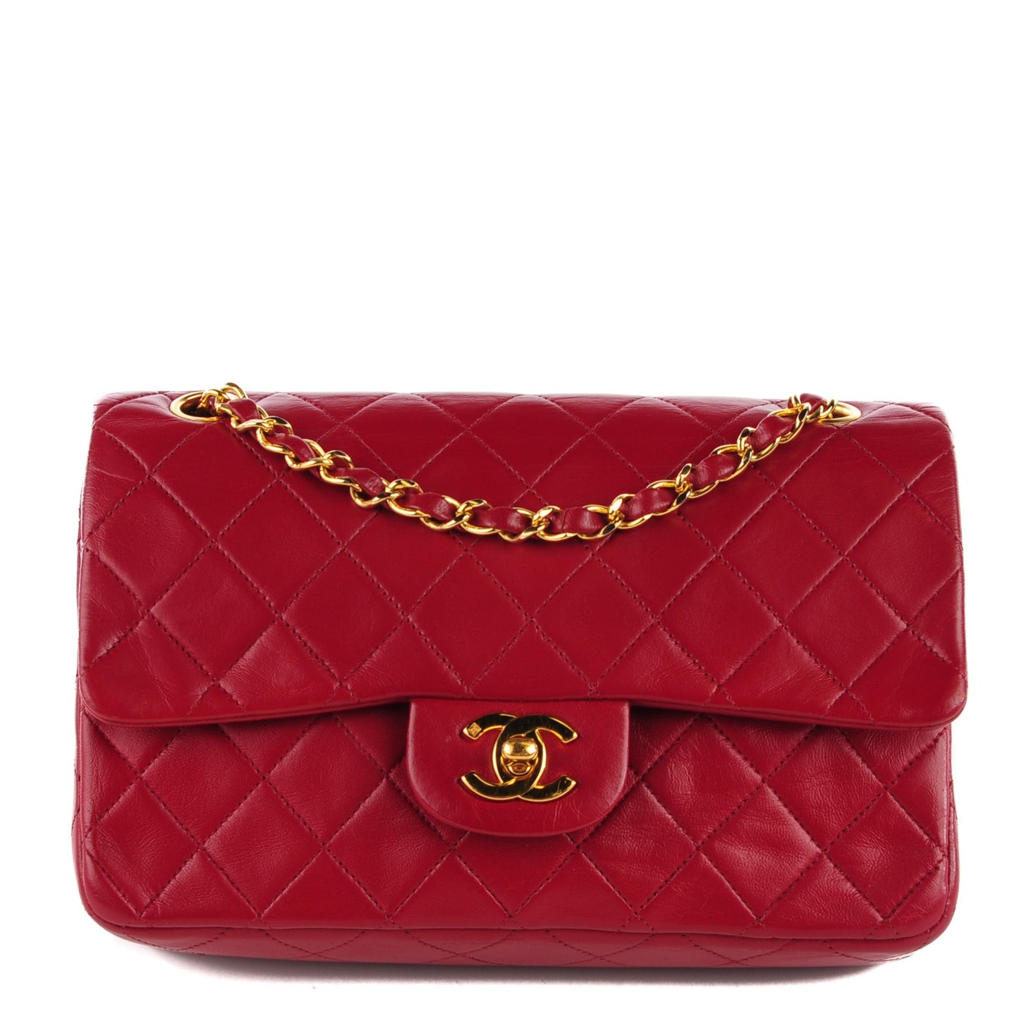 Lambskin Quilted Small Double Flap Red