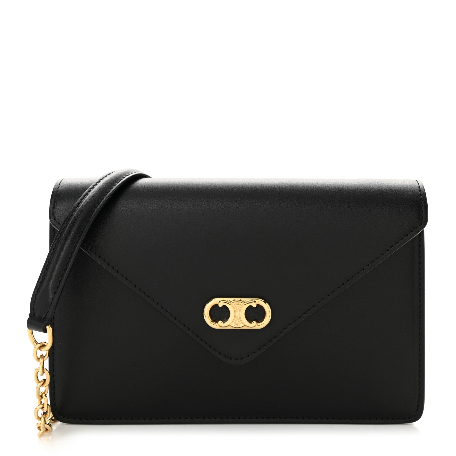 Celine Shiny Calfskin Triomphe Maillon Wallet on Chain Black 1 of 10