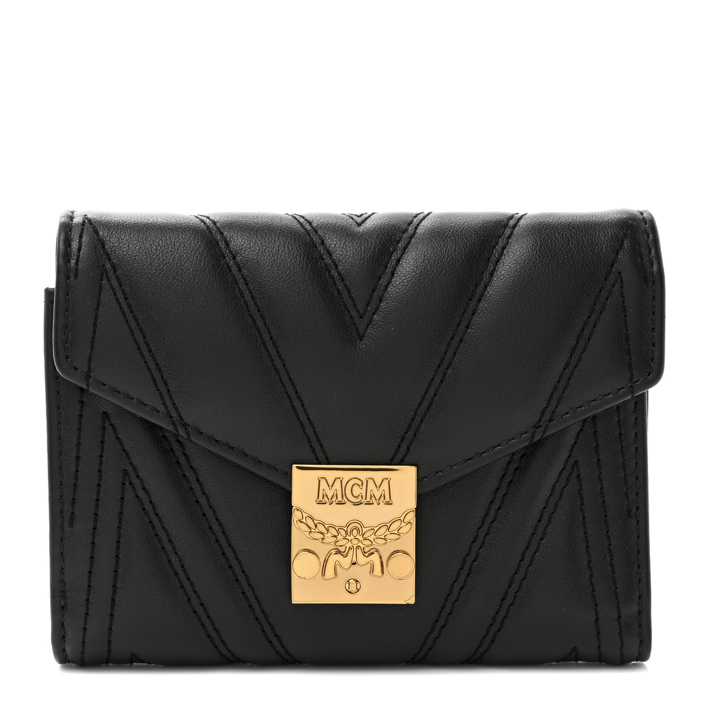 Calfskin Quilted Compact Wallet Black