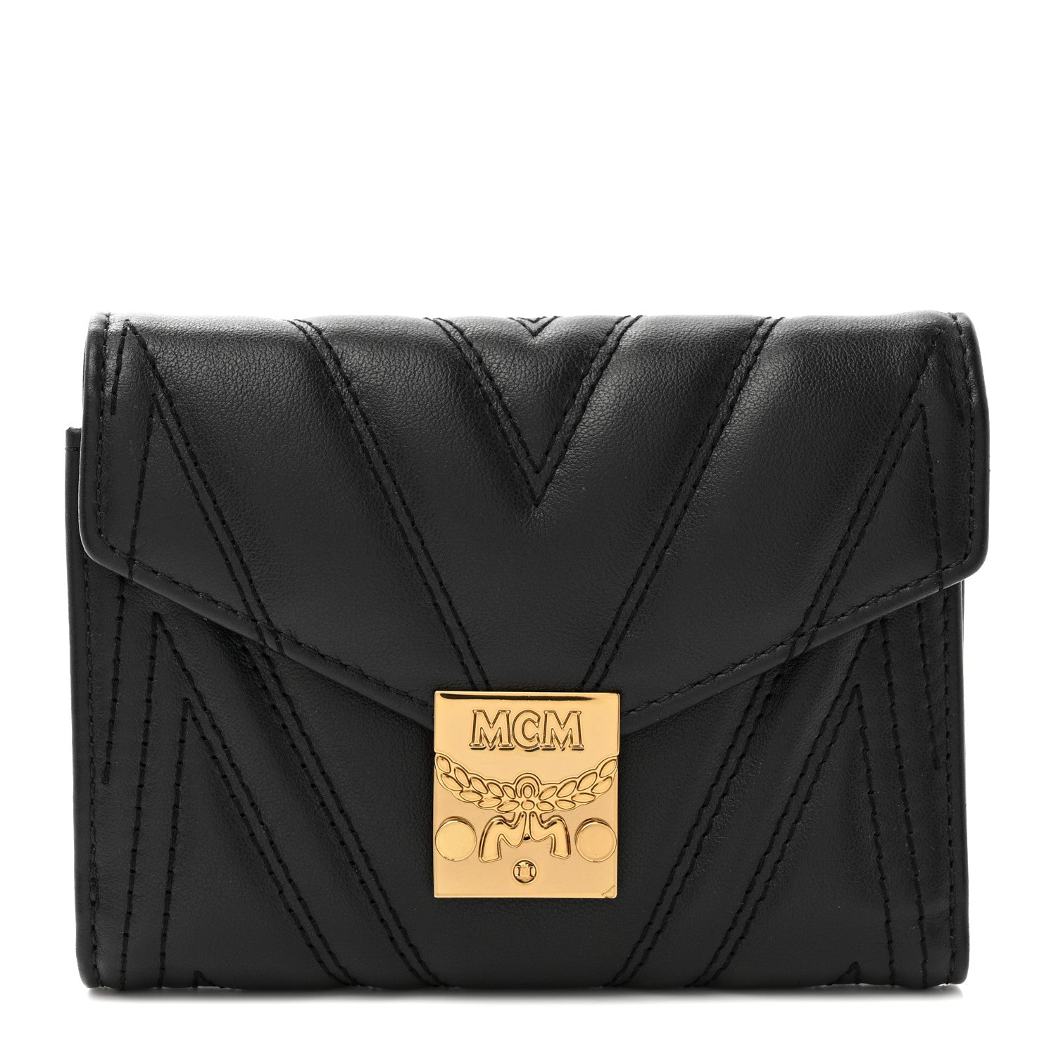 MCM Calfskin Quilted Compact Wallet Black 1 of 8