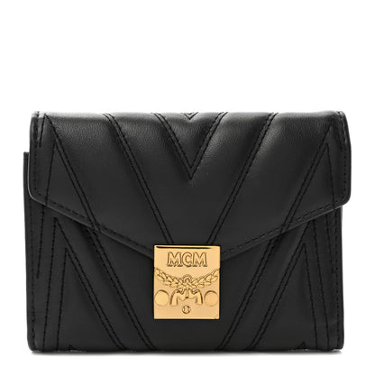 MCM Calfskin Quilted Compact Wallet Black 1 of 8