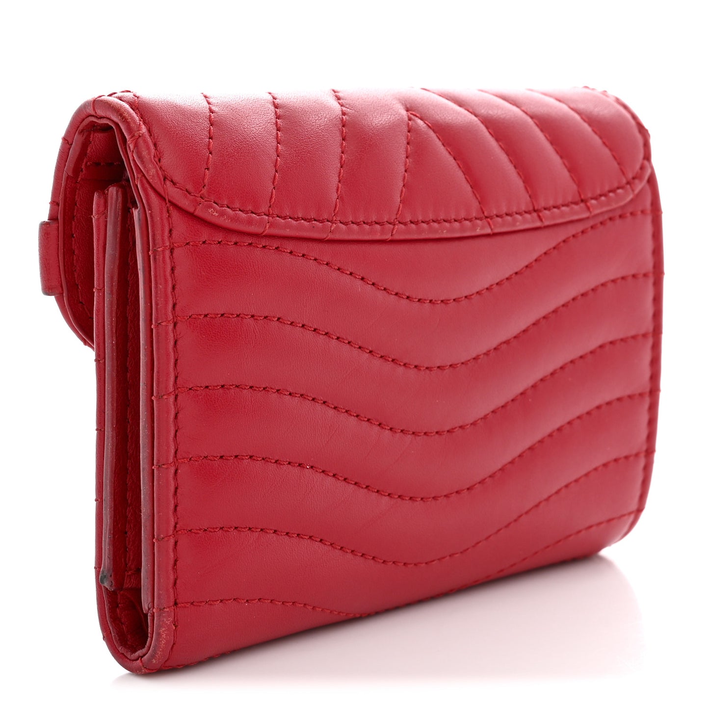 Calfskin New Wave Compact Wallet Rouge