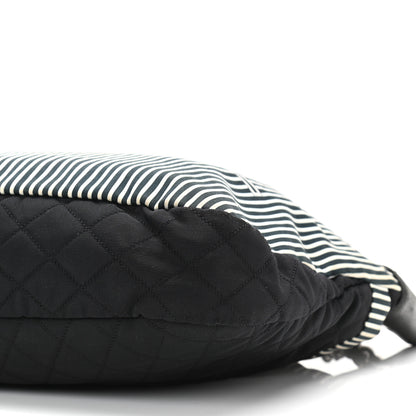 Chanel Striped Canvas Logo Tote Black 10 of 10
