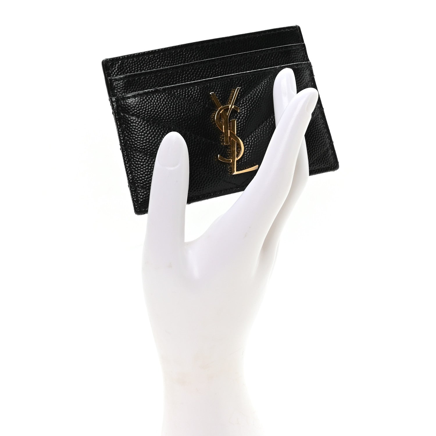 Saint Laurent Grain De Poudre Matelasse Chevron Monogram Credit Card Case Black 2 of 8