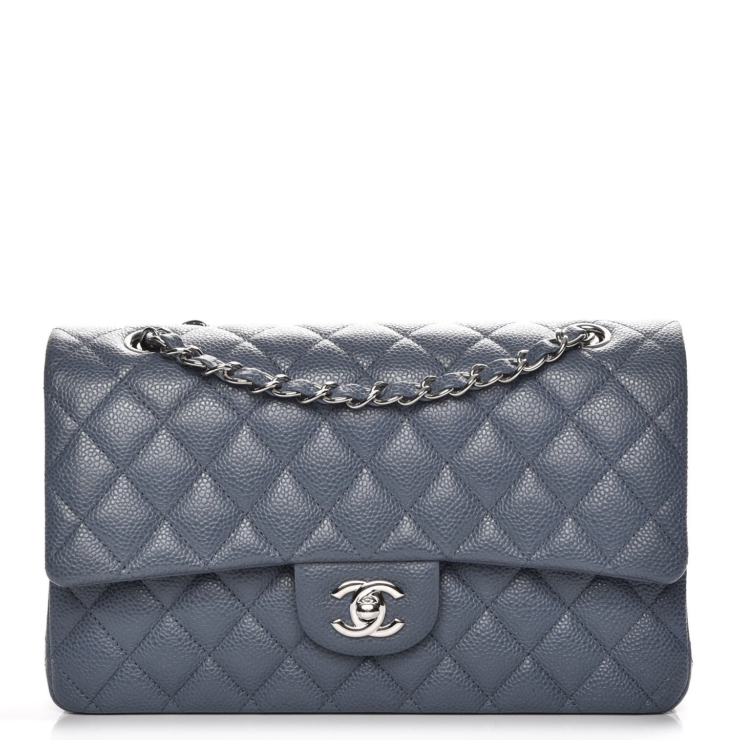 Caviar Quilted Medium Double Flap Blue