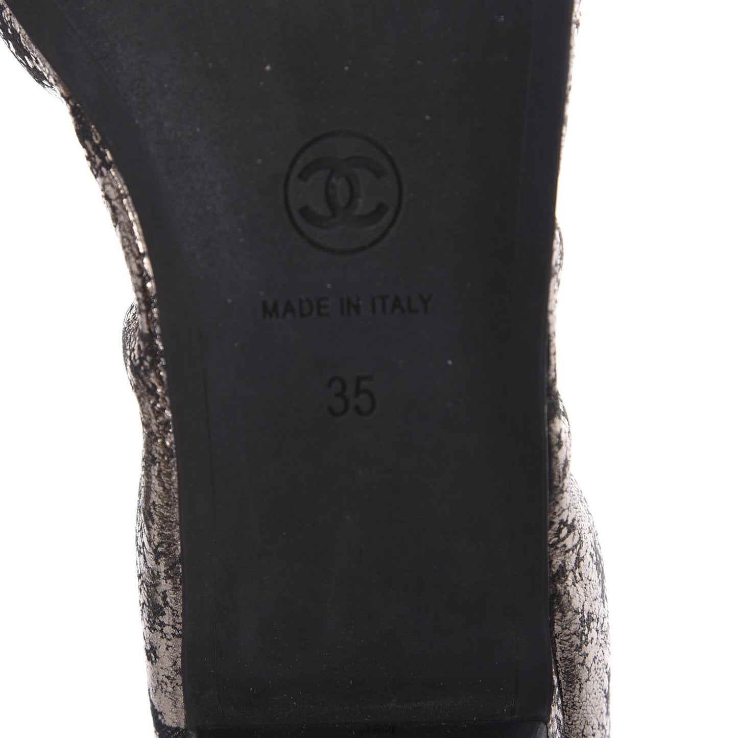 Metallic Crackled Calfskin CC Elastic Cap Toe Ballerina Flats 35 Dark Brown Black
