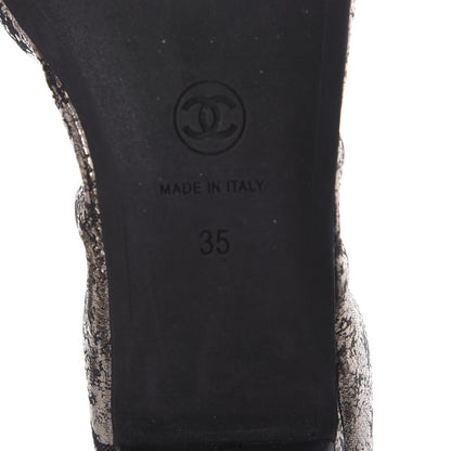Chanel Metallic Crackled Calfskin CC Elastic Cap Toe Ballerina Flats 35 Dark Brown Black 6 of 7