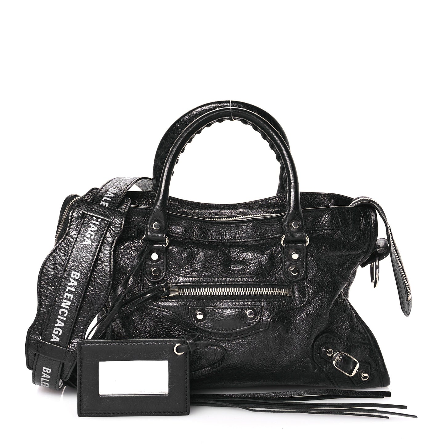 Agneau Classic Hardware S City Logo Strap Black White