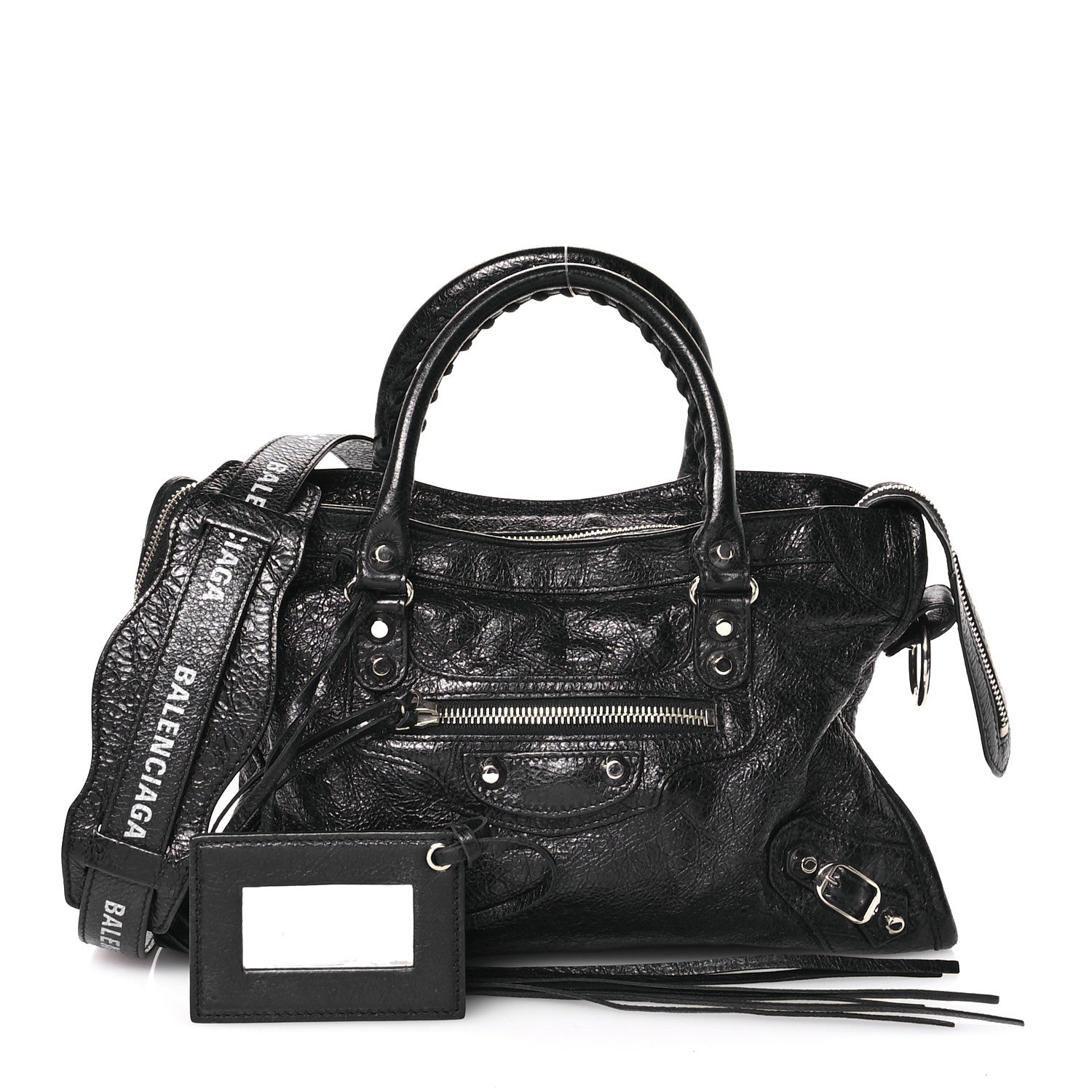 Balenciaga Agneau Classic Hardware S City Logo Strap Black White 3 of 12