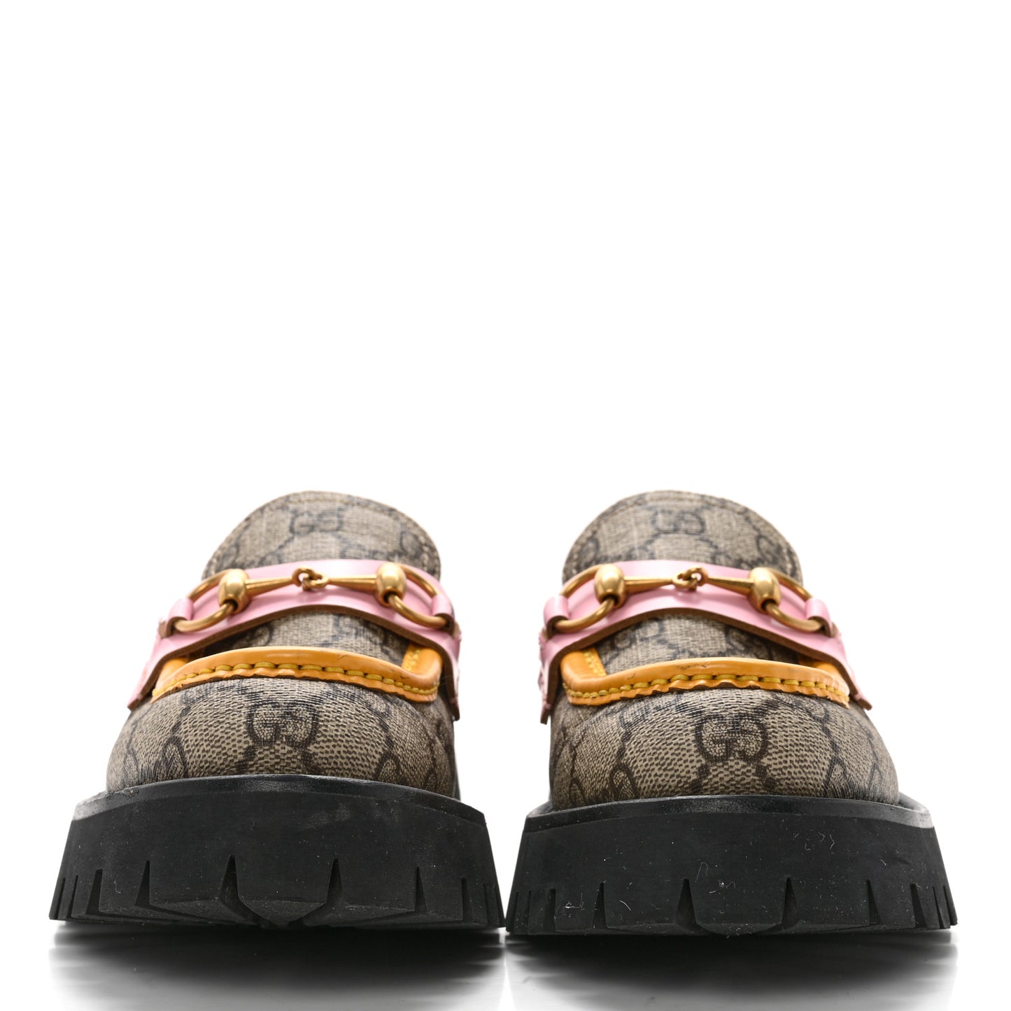 GG Supreme Monogram Cordovan Lux Womens Harald Horsebit 25mm Platform Loafers 37.5 Beige Sugar Pink Crop Shine Purple Marine