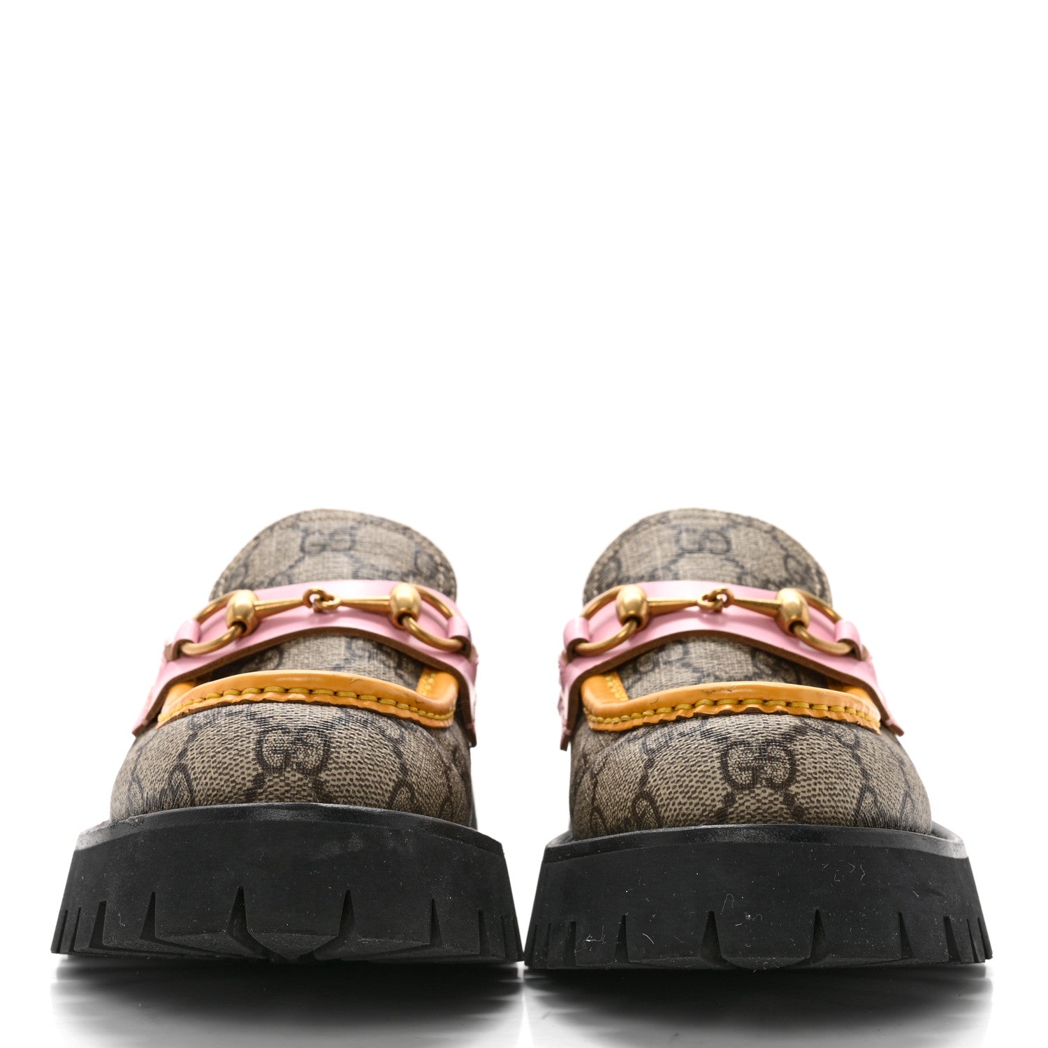 Gucci GG Supreme Monogram Cordovan Lux Womens Harald Horsebit 25mm Platform Loafers 37.5 Beige Sugar Pink Crop Shine Purple Marine 2 of 11