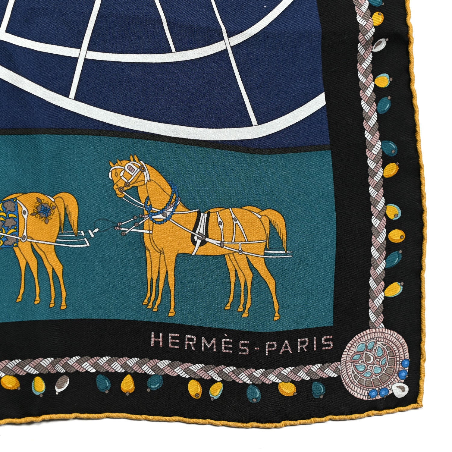 Hermes Silk Coupe De Gala Wash Scarf 90 Marine Petrole Miel 3 of 10