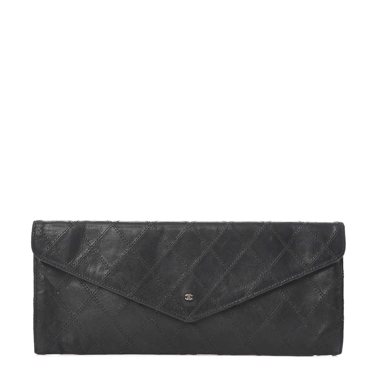 Calfskin Diamond Stitched Clutch Black