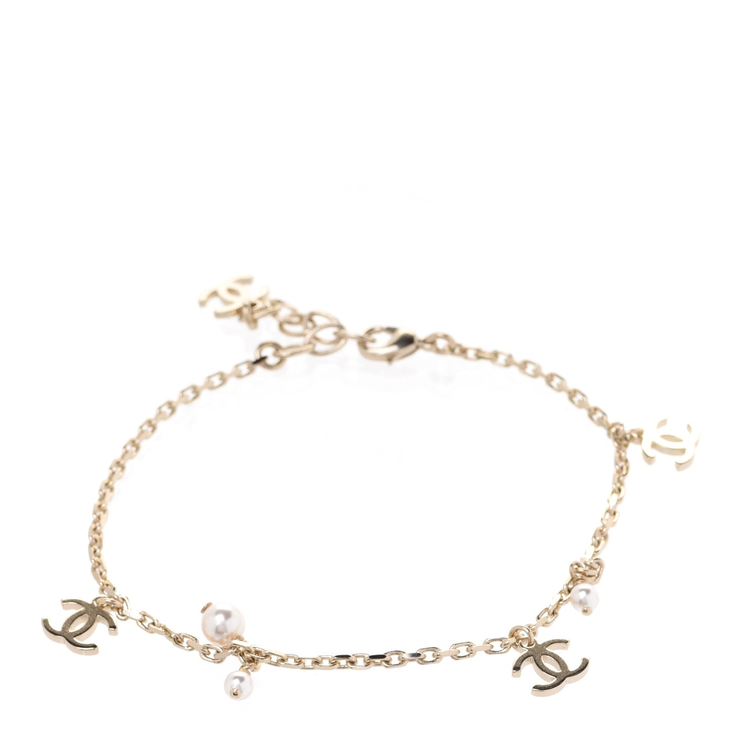 Pearl CC Chain Anklet Gold