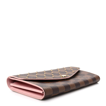 Louis Vuitton Damier Ebene Studded Sarah Wallet NM Rose Ballerine 4 of 6