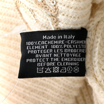 Chanel Cashmere Sequin Logo Beanie Hat Ivory Gold 6 of 6