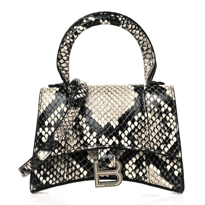 Balenciaga Shiny Calfskin Python Effect Hourglass Top Handle Bag Mini Black White 1 of 12