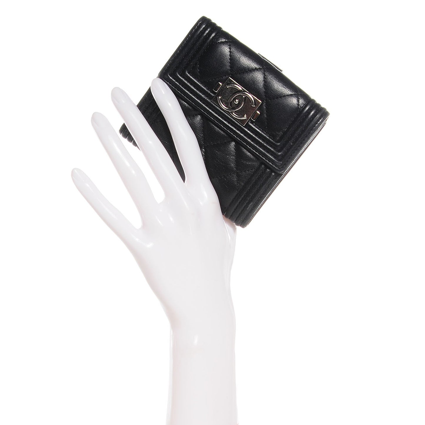 Lambskin Quilted Compact Boy Wallet Black