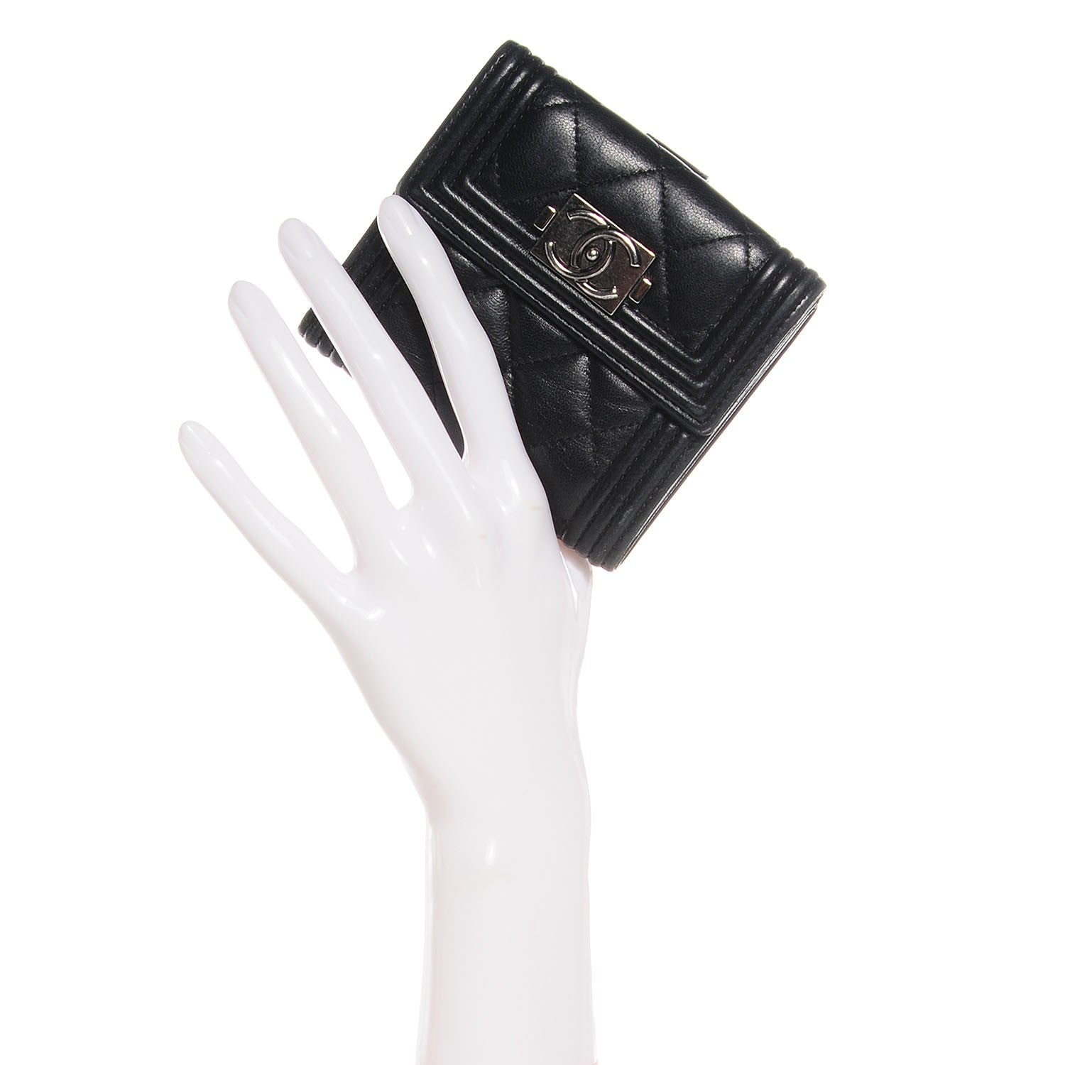 Chanel Lambskin Quilted Compact Boy Wallet Black 2 of 9
