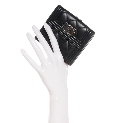 Chanel Lambskin Quilted Compact Boy Wallet Black 2 of 9