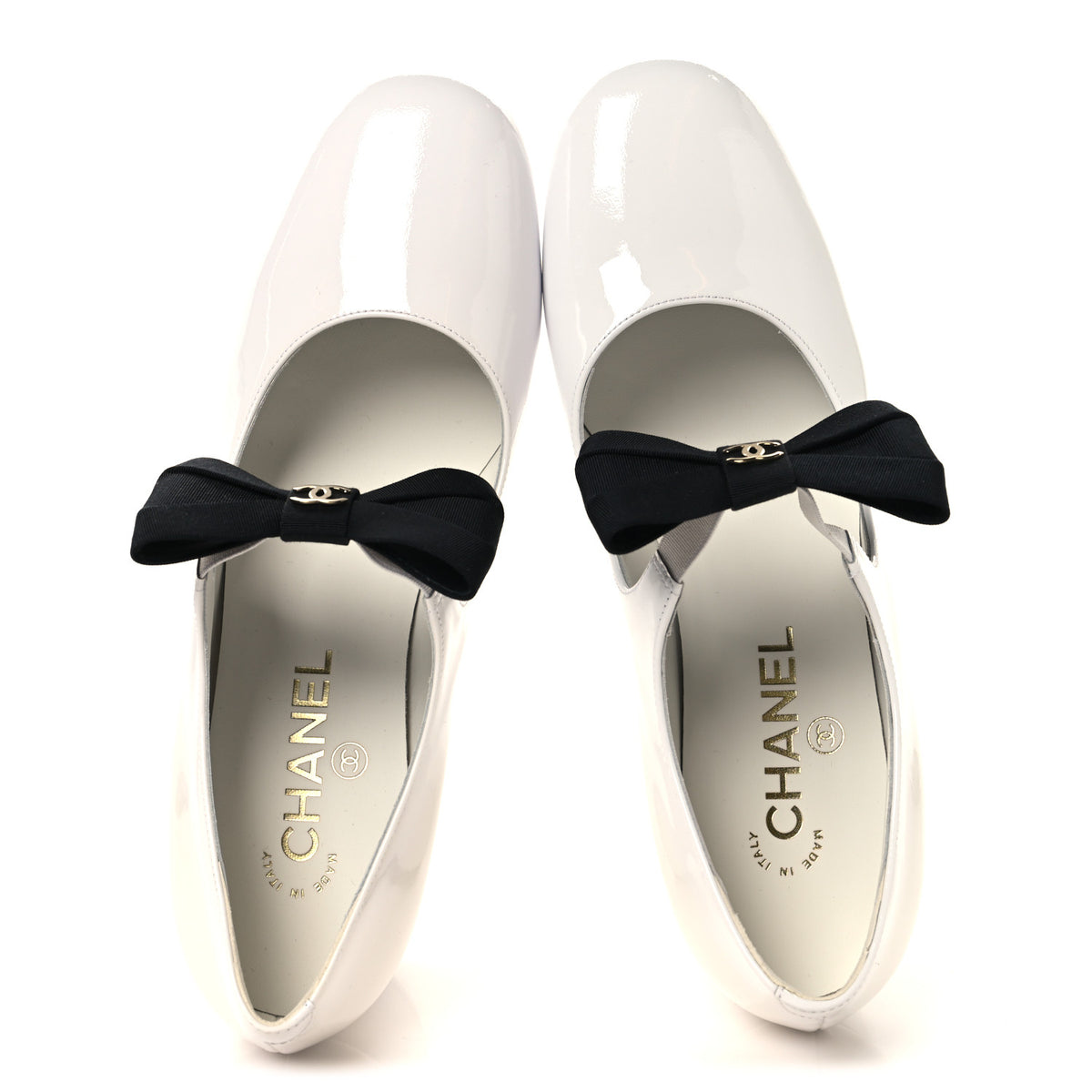 Chanel Patent Calfskin Grosgrain Bow Mary Jane Pumps 38.5 White Black 2 of 10