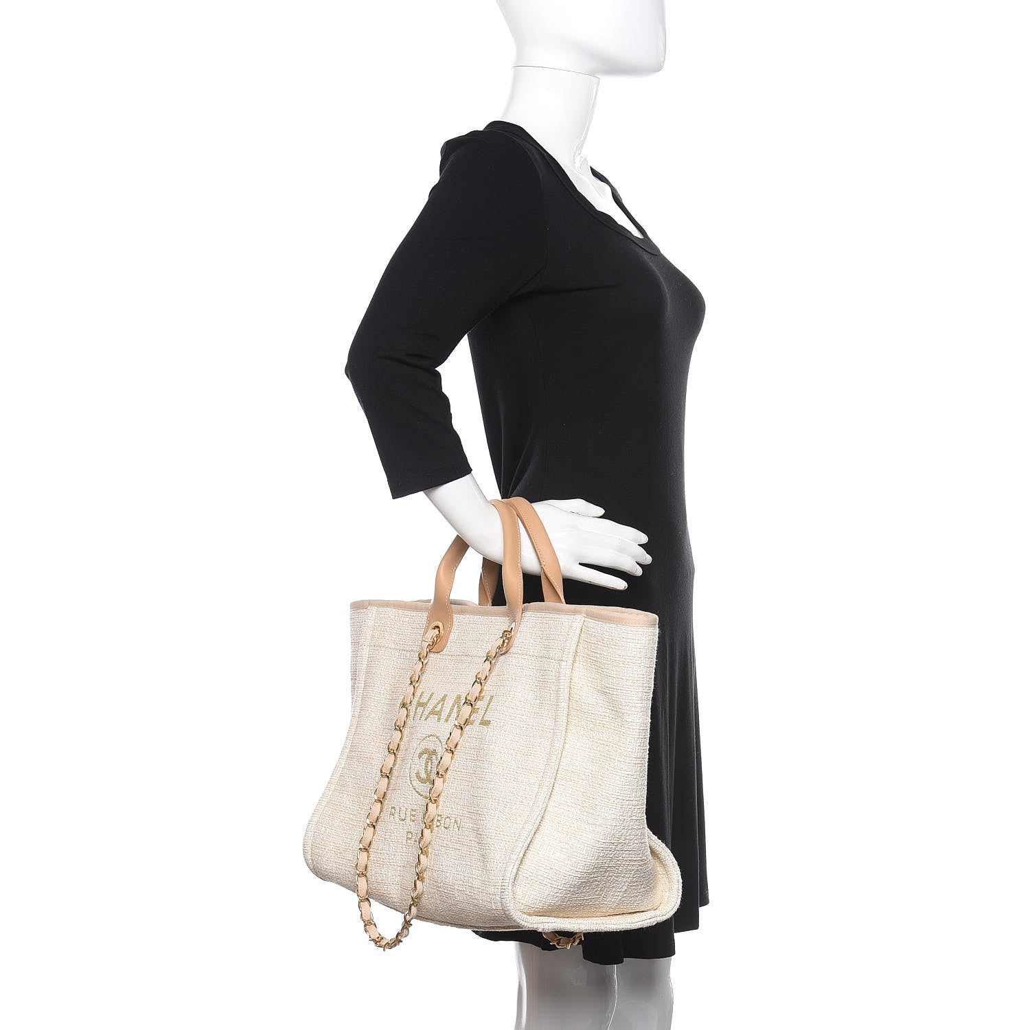 Chanel Mixed Fibers Calfskin Medium Deauville Tote Light Beige 3 of 12