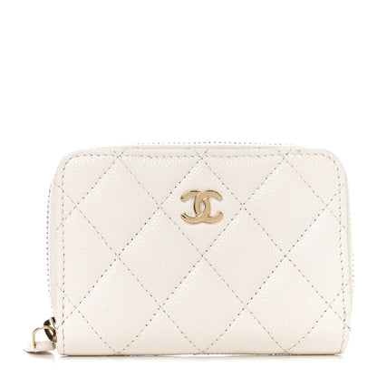 Chanel Caviar Quilted Zip Coin Purse White 1 of 8