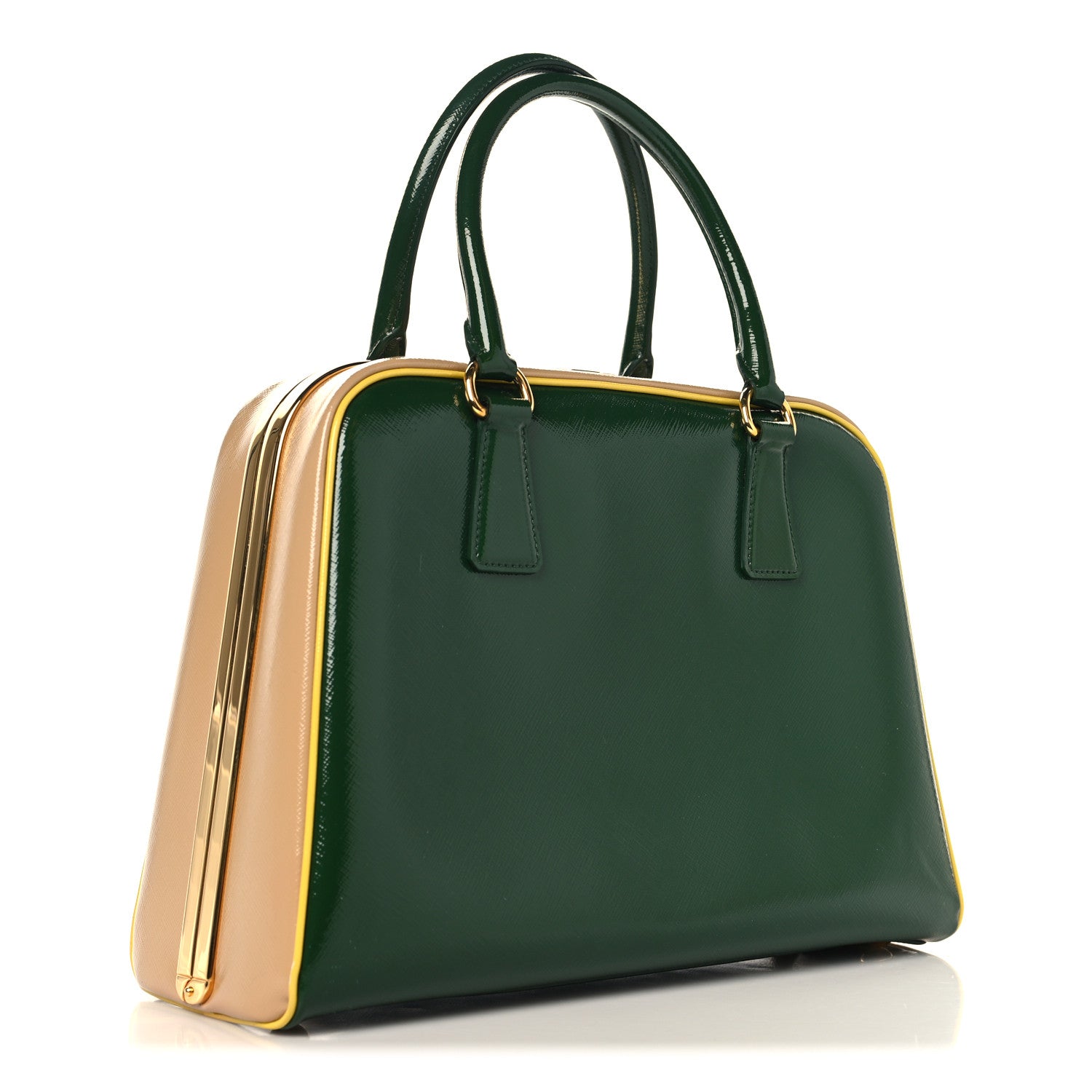 Prada Saffiano Vernice Pyramid Bag Larice Sabbia 2 of 10