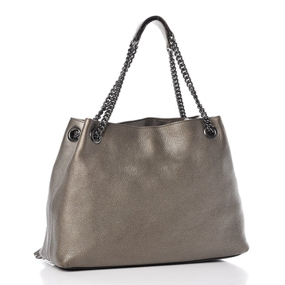 Gucci Metallic Pebbled Calfskin Medium Soho Chain Shoulder Bag Sasso 3 of 22