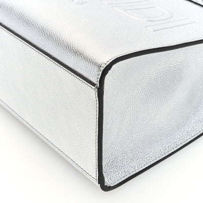 Fendi Metallic Calfskin Logo Embossed Small Fendi Sunshine Shopper Tote Argento 9 of 9