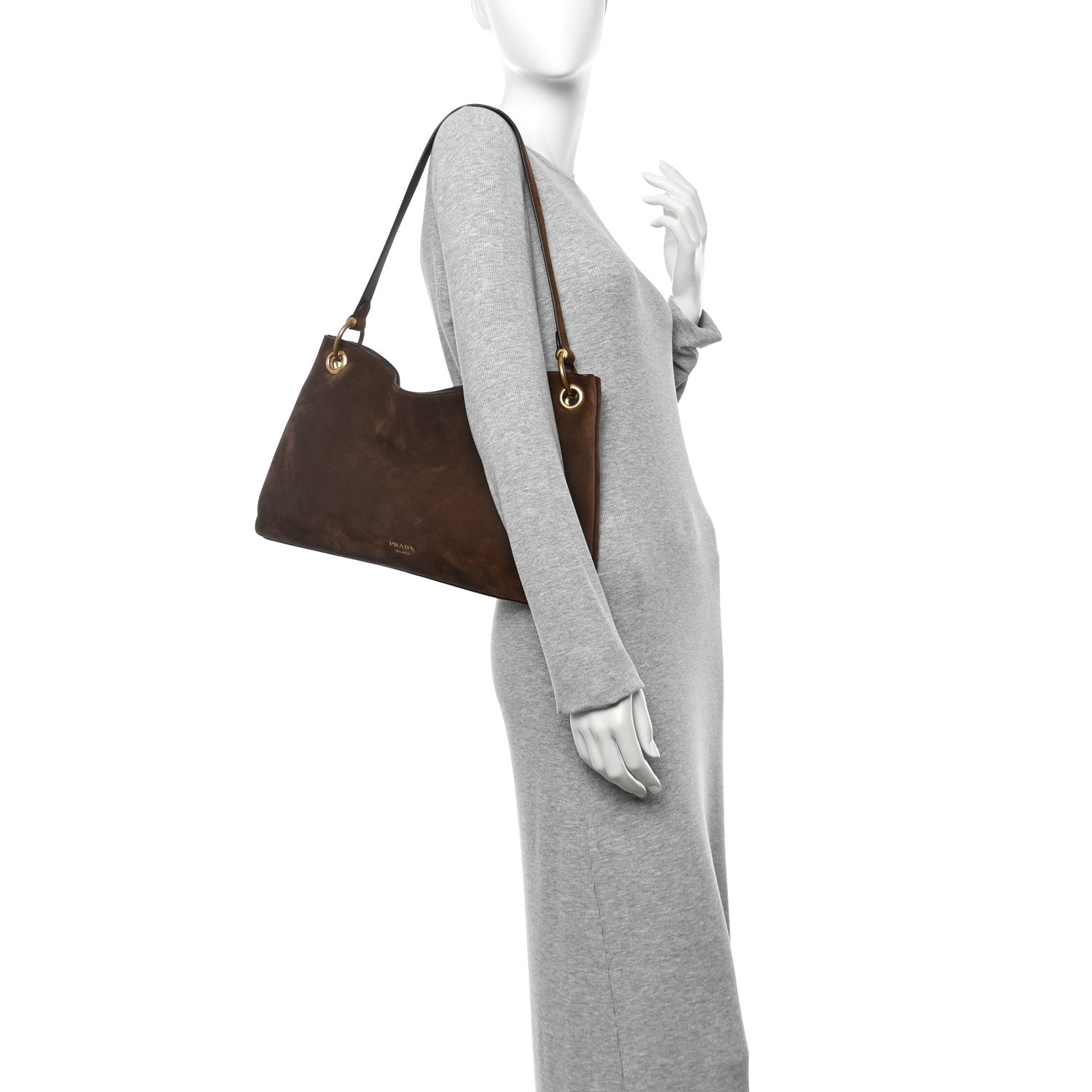 Prada Suede Large Etude Shoulder Bag Cocoa Brown 2 of 9