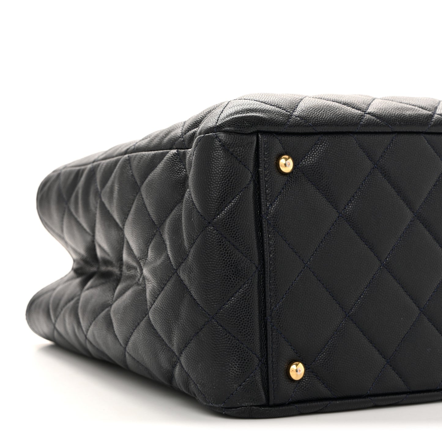 Caviar Quilted Small Shopping Tote Navy