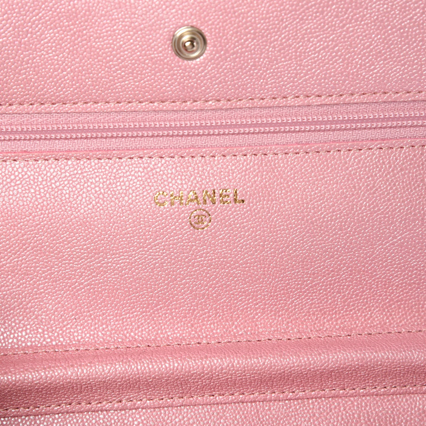 Iridescent Caviar Quilted Wallet on Chain WOC Rose Pink
