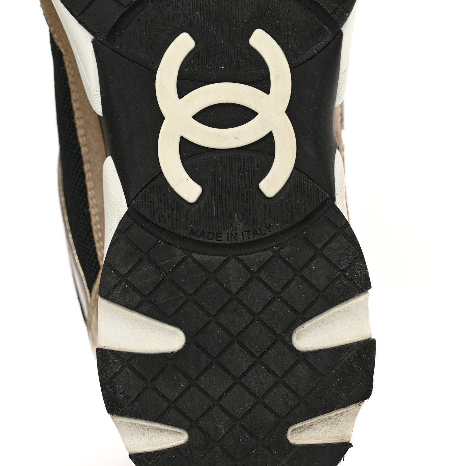 Chanel Mesh Suede Calfskin Womens CC Sneakers 39 White Black Beige Gold 6 of 8